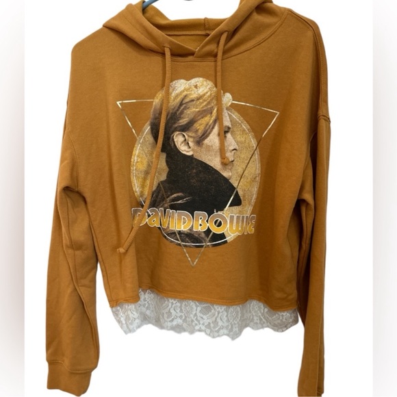 David Bowie Graphic Women's Hoodie - Burnt Orange (Pumpkin) with White Lace - Picture 1 of 9